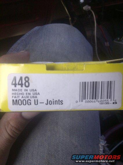 Yellow MOOG U-Joints box with part number 448 and barcode