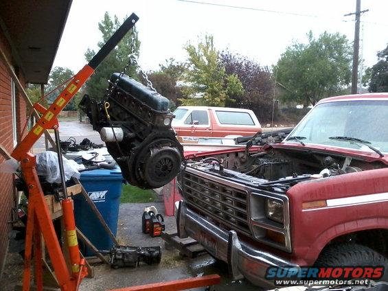 Removing the clackity clackity engine.  Not sure what it's issue was (it had great compression, ran well, and had a new head), but it made a lot of noise and clacked something terrible.