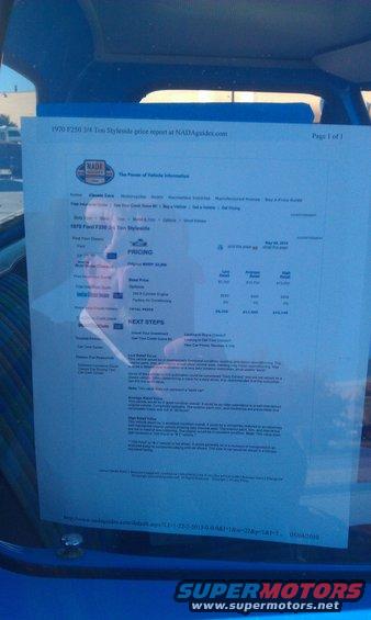 Price report for 1970 Ford F250 Styleside inside blue vehicle