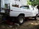 1972 Ford F-150 - This 1972 Ford F-150 pickup truck is shown from the side, elevated on jack stands for maintenance.