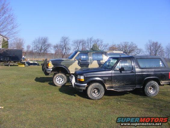 Black SUV and a camouflage SUV parked side-by-side on a grassy area