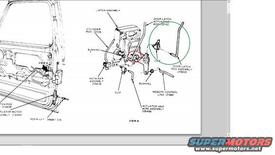 Diagram of vehicle door latch mechanism with labeled parts