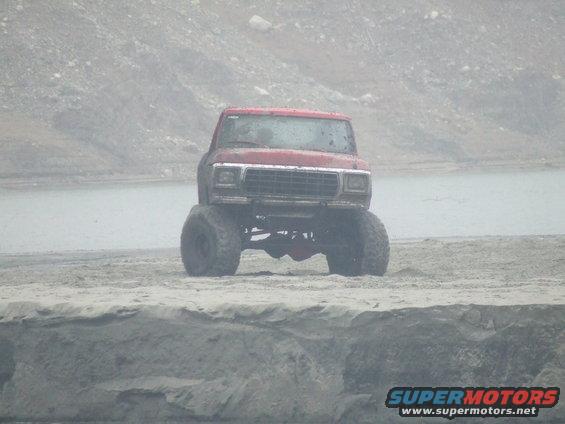 1978 Ford Bronco front view with lifted suspension and large tires