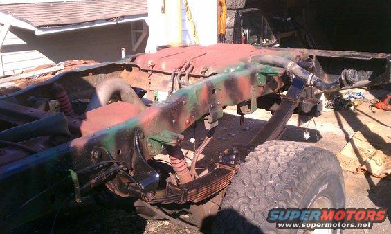 Truck frame with camouflage paint and leaf springs