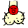 Cartoon drawing of a red button on a yellow object