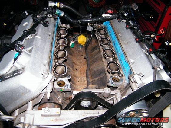 Engine intake manifold with fuel injectors removed, showing the ports