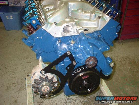 C.R.A.P. SS low-slung 1 piece alternator bracket. New Edelbrock aluminum water pump.