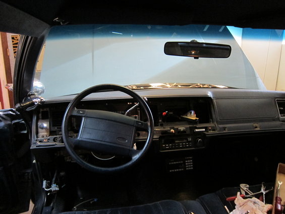 1991 Ford Crown Victoria LTD interior dashboard with steering wheel and radio removed