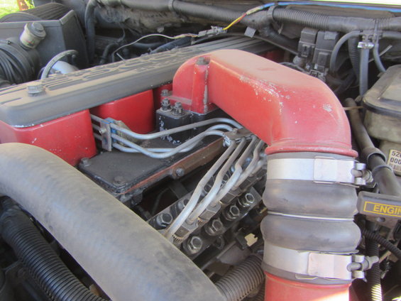 Close-up of a diesel engine's intake manifold and fuel lines