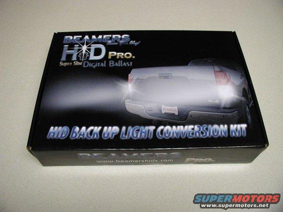 Box for Beamers HID Pro. Super Slim Digital Ballast HID Back Up Light Conversion Kit, showing a silver pickup truck rear