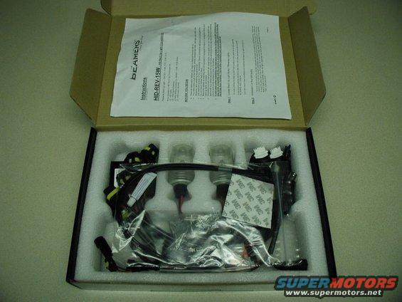 Boxed HID conversion kit with instructions, bulbs, and wiring