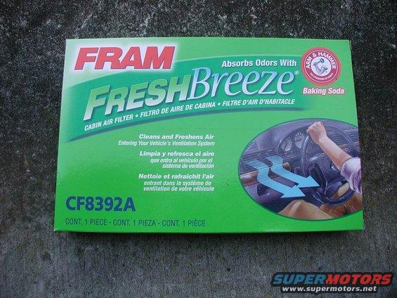 Fram Fresh Breeze cabin air filter box with diagram of airflow into car interior
