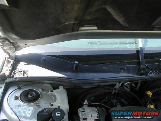 Windshield wiper cowl and engine bay detail