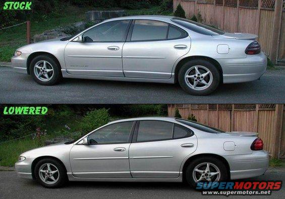 Silver 2002 Pontiac Grand Prix side view comparison of stock vs lowered suspension