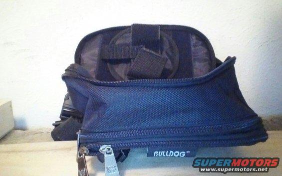Black bag with zippers and 'BULLDOG' logo