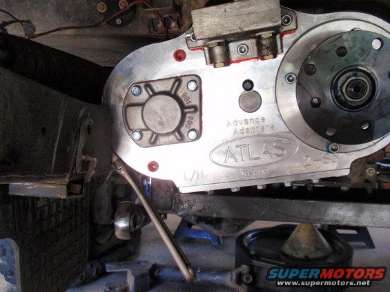 Atlas transfer case with Advance Adapters logo, part of vehicle drivetrain