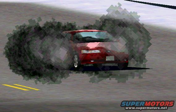 Red 1993 Ford Taurus doing a burnout