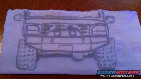 Drawing of an off-road SUV front view with large tires
