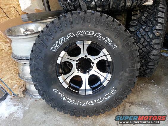 Goodyear Wrangler tire on a silver and black alloy wheel