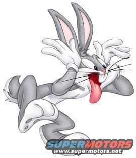 Bugs Bunny making a silly face with his tongue out. Supermotors.net logo at the bottom