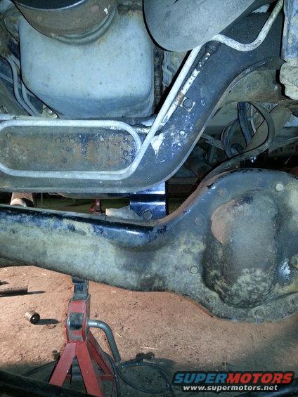 Underbody view of vehicle suspension and exhaust system