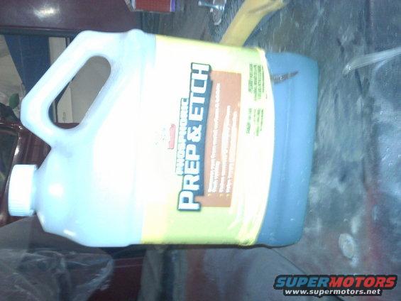 Bottle of "PHOSPHORIC PREP & ETCH" cleaner with instructions and warnings on label