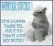 1988 Ford Bronco - A squirrel sits in the snow, looking cold and miserable, with a humorous message about winter.