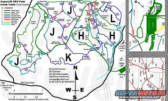 superlift-nctinset.jpg SuperLift Off-Road Park (North side, truck version) UNofficial trail map

Before printing, click the image to make sure you have the largest version. This page is proportioned to be printed on legal paper.  

Diamond ratings (black dots) are the park's ratings around the upload date; colors are my opinions. For south trails, see:

[url=https://www.supermotors.net/registry/media/970069_1][img]https://www.supermotors.net/getfile/970069/thumbnail/superliftsctinset.jpg[/img][/url]

The new website is https://hotspringsoffroadpark.com/ .