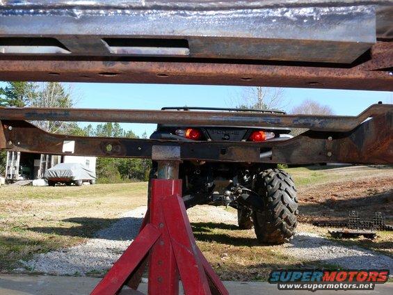 ATV's rear end with taillights visible, supported by red jack stands