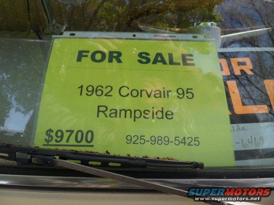 For Sale sign for a 1962 Corvair 95 Rampside