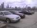 2003 Ford Crown Victoria - A row of Ford Crown Victorias parked with a city skyline in the background.