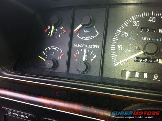 1990 Ford F-150 dashboard gauges showing fuel, oil, temperature, and speedometer