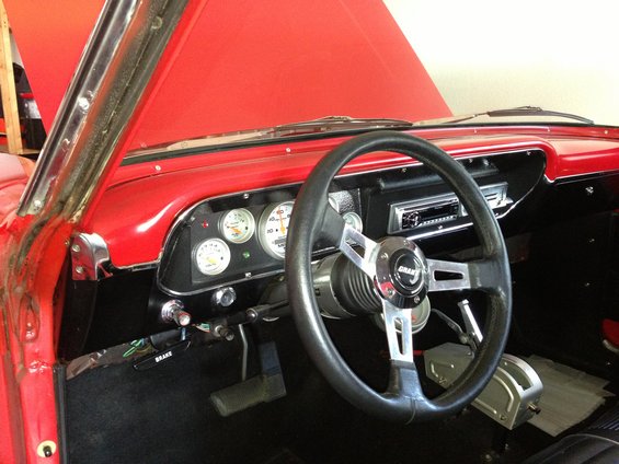1964 Ford Fairlane interior with Grant steering wheel and aftermarket gauges