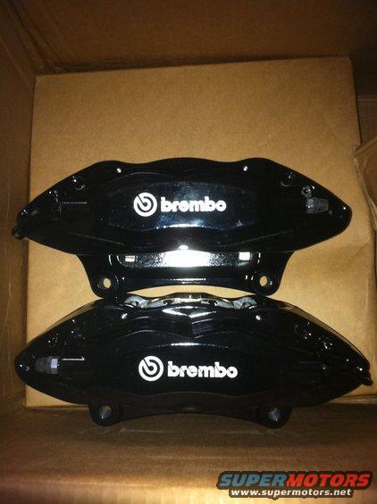 img_1503.jpg 4 piston Brembo calipers.  They're OEM equipment on GT 500's.  These were from the Ford Racing kit.  The kit included pads front and rear, front rotors, and stainless steel flexible lines on all four wheels.