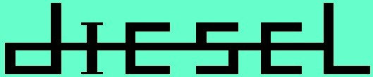 Black block letters spelling DIESEL on a teal background