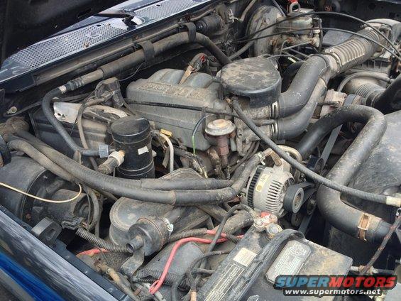 Engine bay of a 1996 Ford Bronco