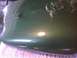2003 Ford Crown Victoria - Close-up of a taped car hood emblem on a green painted surface.