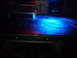 2000 Mercury Grand Marquis - Custom car interior features blue LED lighting accenting the "ATREND" logo on a speaker enclosure, with audio amplifiers visible in the bac…