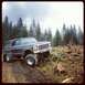 1979 Ford Bronco - Ford Bronco navigates a rough, wooded terrain with a cloudy sky overhead.