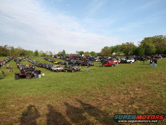 Lots of Jeeps parked in a grassy field on a sunny day