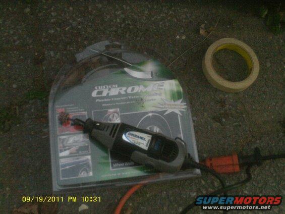 Dremel tool with custom chrome trim kit and tape