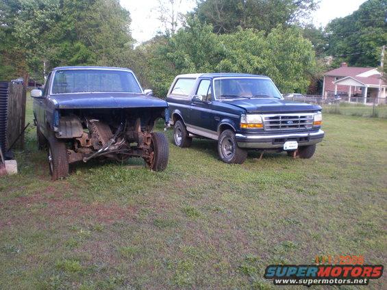 Powerstroke Bronco next to the parts truck