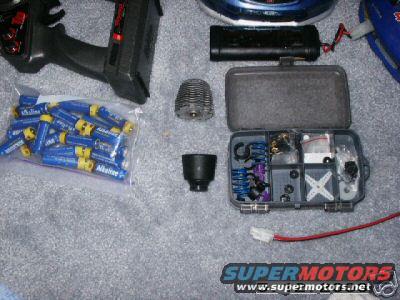 Remote control car engine, batteries, and parts kit