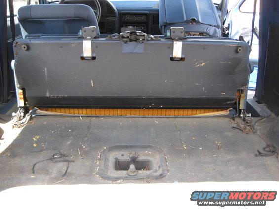 1988 Ford Bronco interior showing folded rear seat and floor