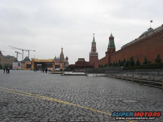 Red Square scene with Kremlin wall and St. Basil's Cathedral