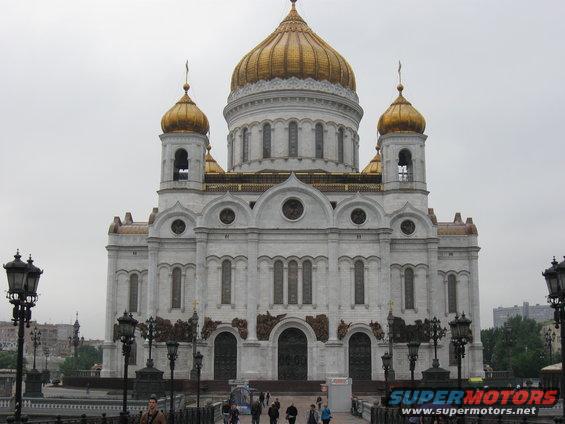 Cathedral of Christ the Saviour with golden domes and ornate facade, Moscow