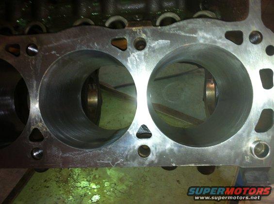 Engine cylinder block with two visible cylinders and pistons
