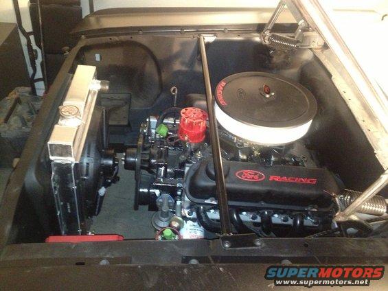 fan-water-pump-space-ds.jpg 65 Mustang-Champion 2 row radiator, shroud, and electric fan.