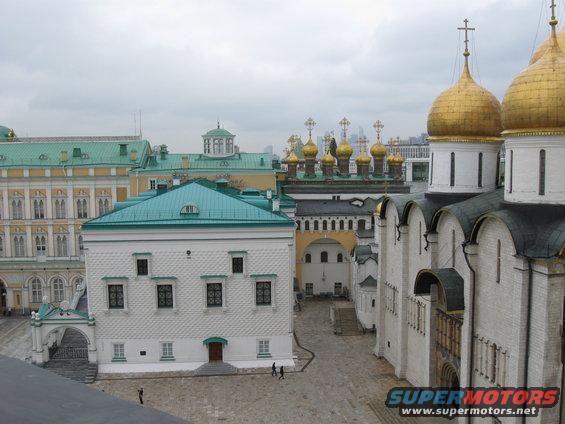 Kremlin complex with golden domes and green roofs