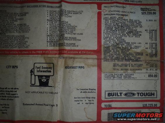 1997 Ford F-350 window sticker with pricing and options